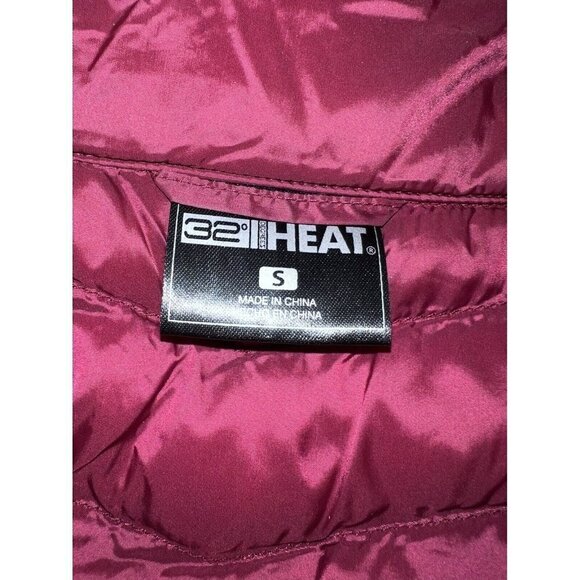 32 DEGREES Heat Womens Puffer Jacket Maroon Black Color Block Full Zip - Picture 4 of 7